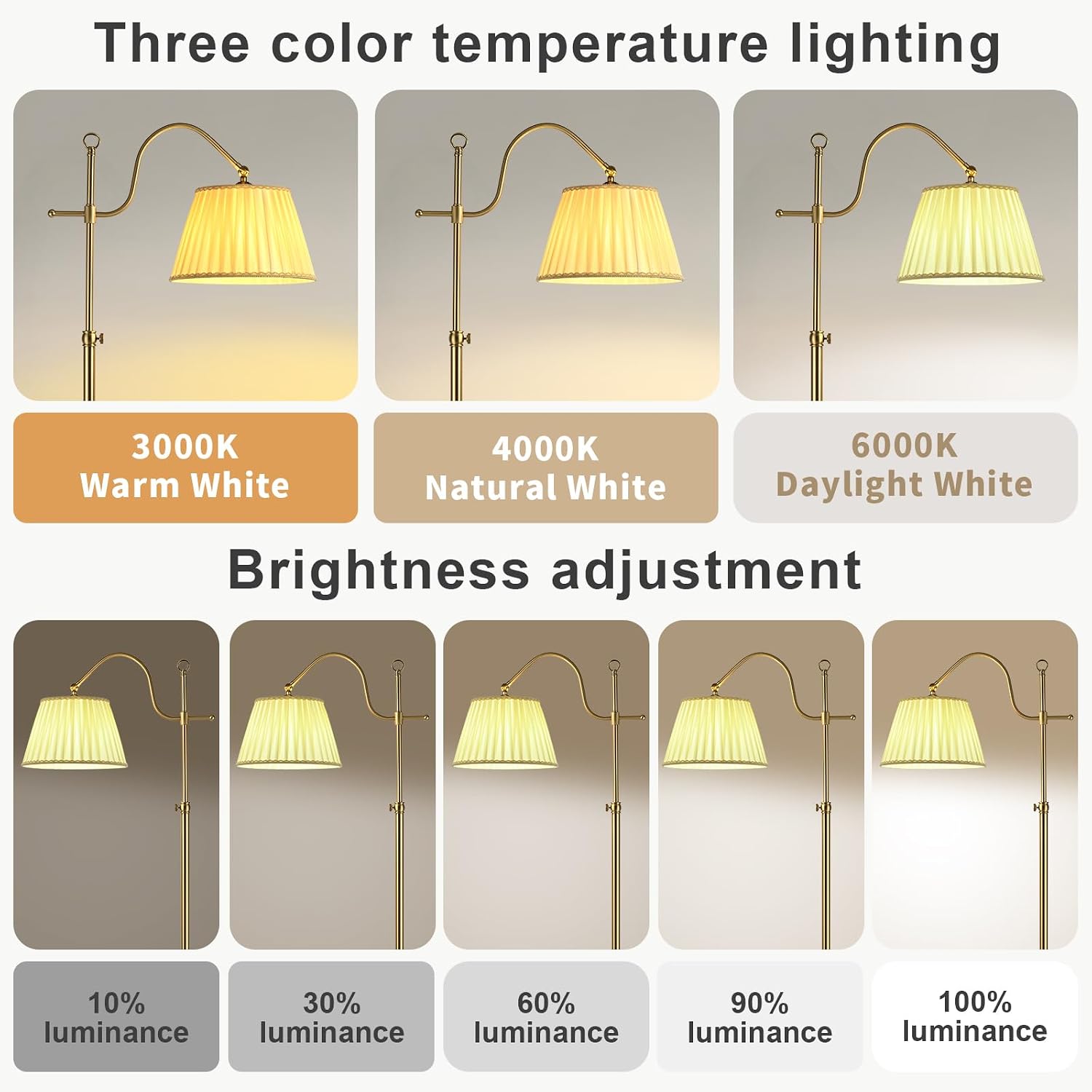 Bright 12W LED Floor Lamps with Smart Remote and Bluetooth, Adjustable Brightness and Color, Gold Brass Boho Mid Century Home Decor, Living…