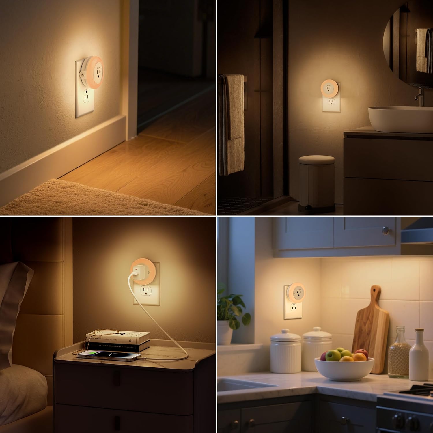 YiaMiaNightLights YiaMia Night Lights Plug Into Wall, Dusk to Dawn Sensor Night Light with Outlet, Warm Light Dimmable Nightlights–5-25 Lum…