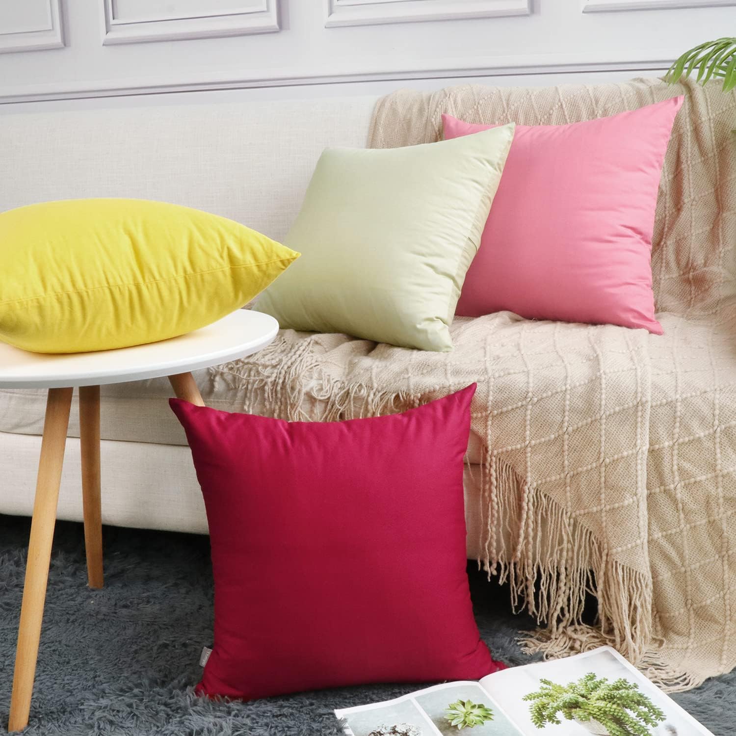 Thmyo 4-Pack 100% Cotton Comfortable Solid Decorative Throw Pillow Case, Square Cushion Cover Pillowcase Sublimation Blank Pillow Covers DI…