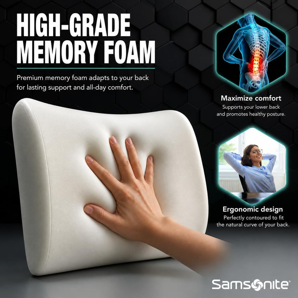 Samsonite Lumbar Support Pillow for Office Chair, Lower Back Support for Car, Back Pillow Desk Chair Cushion with Memory Foam, Improved…