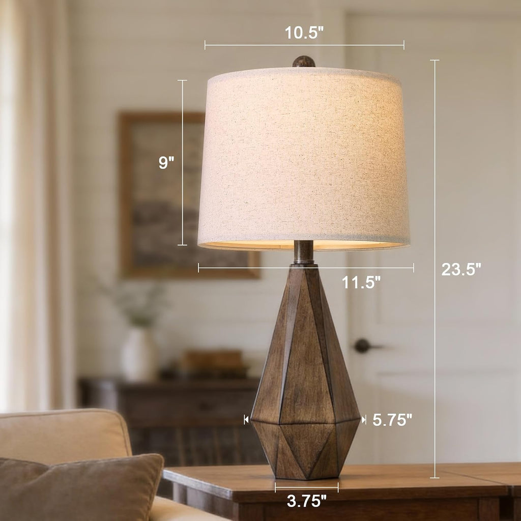 PoKat 23.5'' Table Lamps Set of 2 for Bedroom, Farmhouse Nightstand Lamps for Living Room, Rustic Bedside Lamps with Linen Lampshade for…