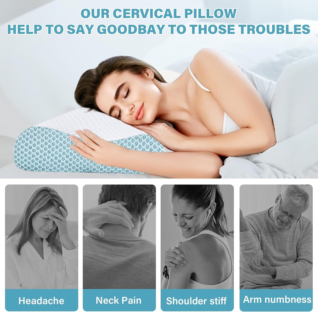 Bedcool Memory Foam Pillows 2 Pack Neck Pillow - Neck Support Pillow for, Ergonomic Cervical Pillow for Sleeping, Orthopedic Contour Bed P…