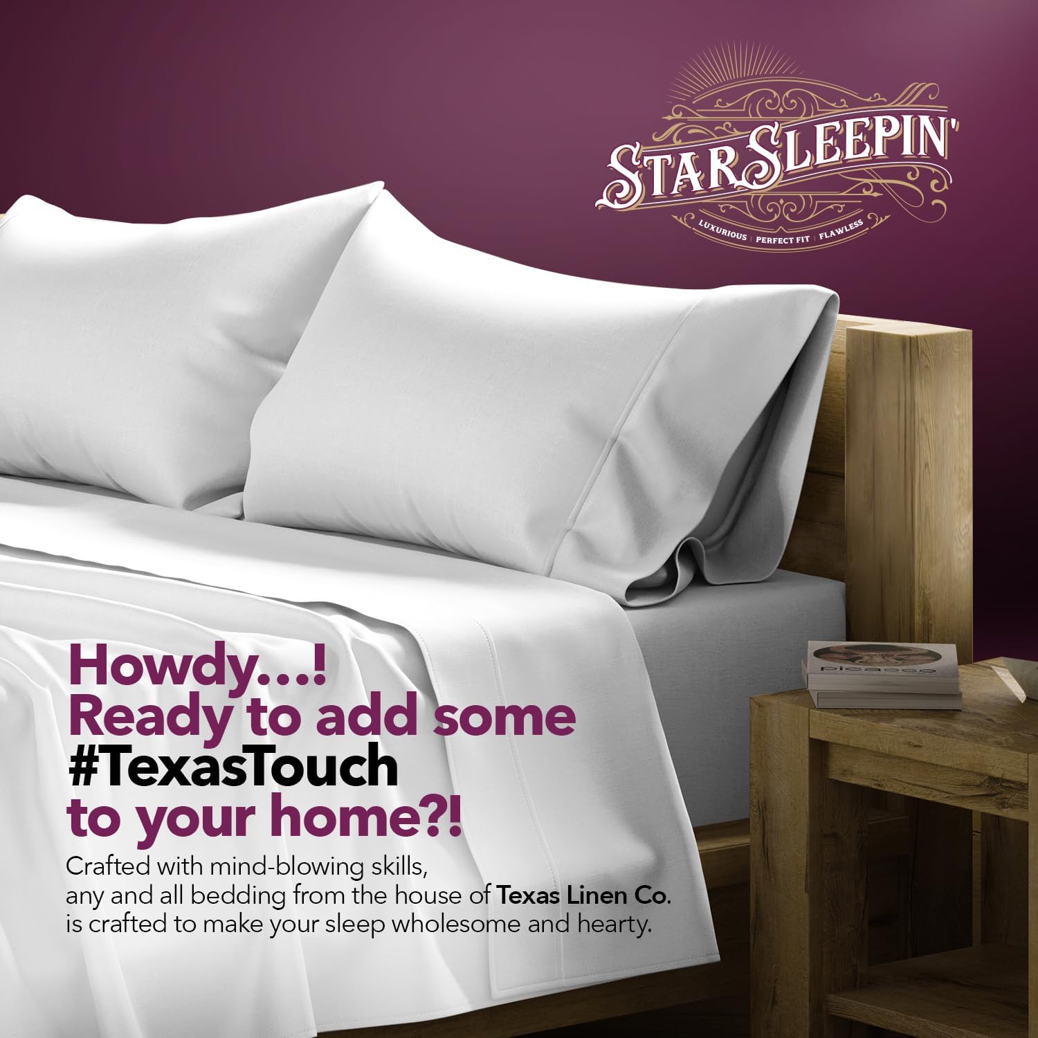 TEXAS LINEN CO. 100% Egyptian Cotton Queen Sheets Set - Luxury 1200 Series Star Sleepin' Collection Egyptian Cotton Sheets Queen Size (4…