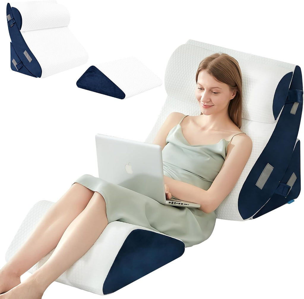 Bdeus 4PCS Bed Wedge Pillow Post Surgery, Orthopedic Sleeping Wedge Pillow Set for Back, Neck and Leg, Acid Reflux, GERD, Memory Foam Supp…