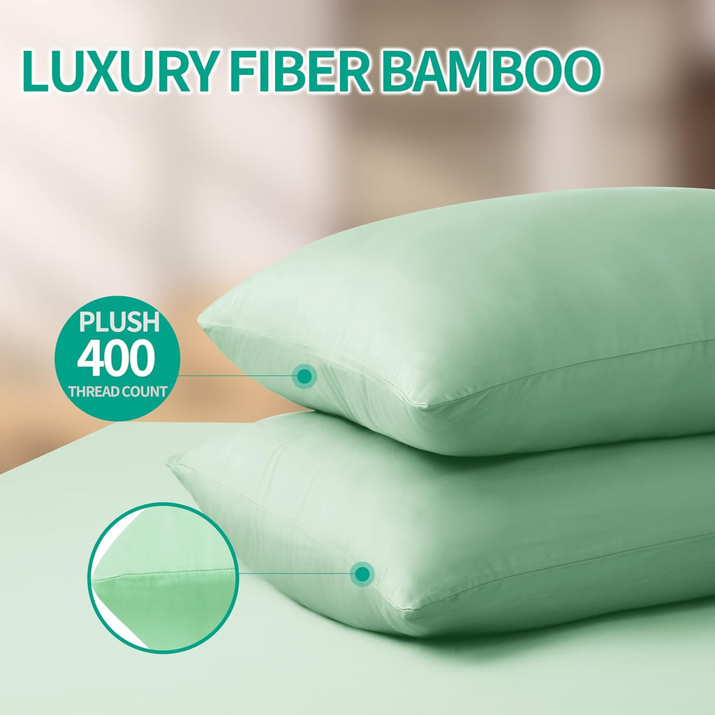 Bamboo Viscose Zippered Pillow Cases King Size Set of 2, 400 Thread Count Cooling Pillow Protectors for Hot Sleepers, Luxurious Hotel…