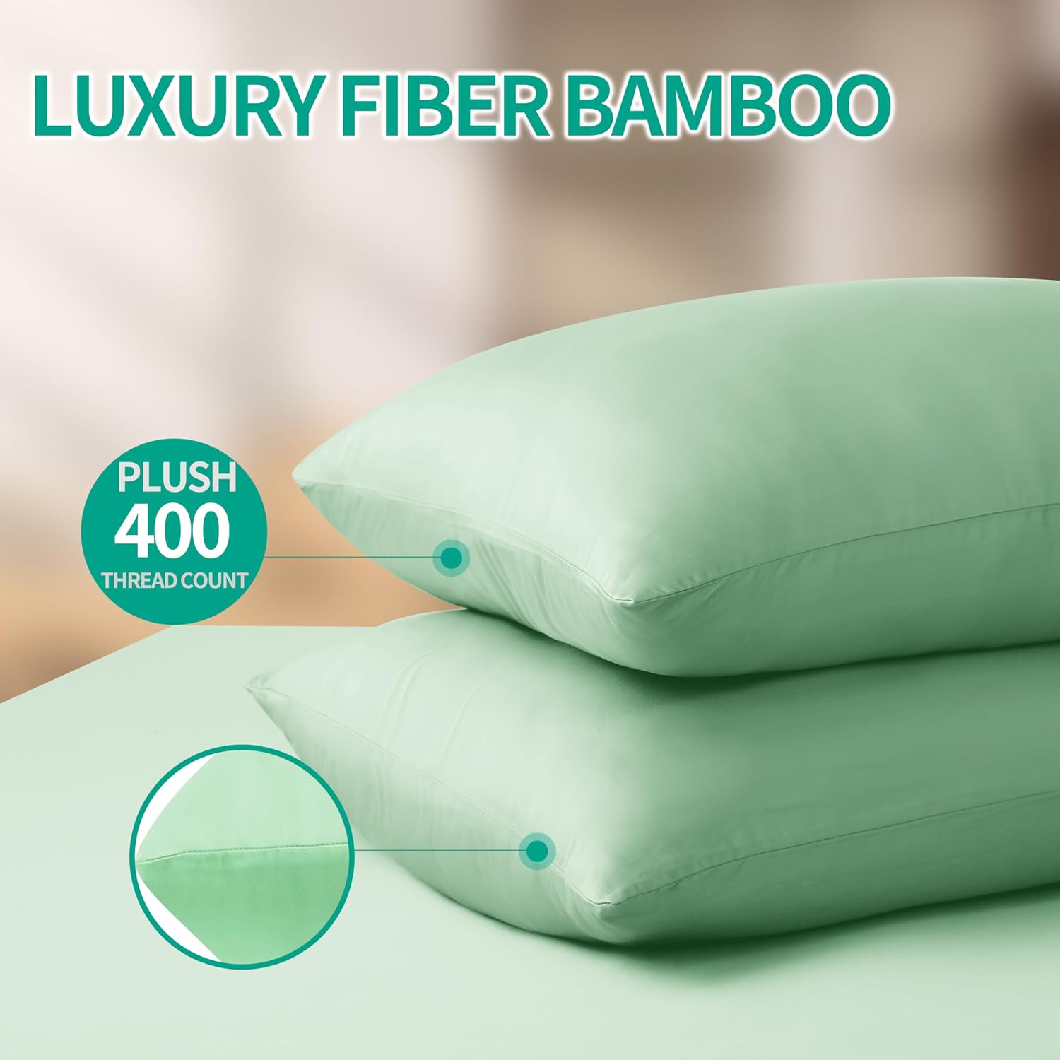 Bamboo Viscose Zippered Pillow Cases King Size Set of 2, 400 Thread Count Cooling Pillow Protectors for Hot Sleepers, Luxurious Hotel…