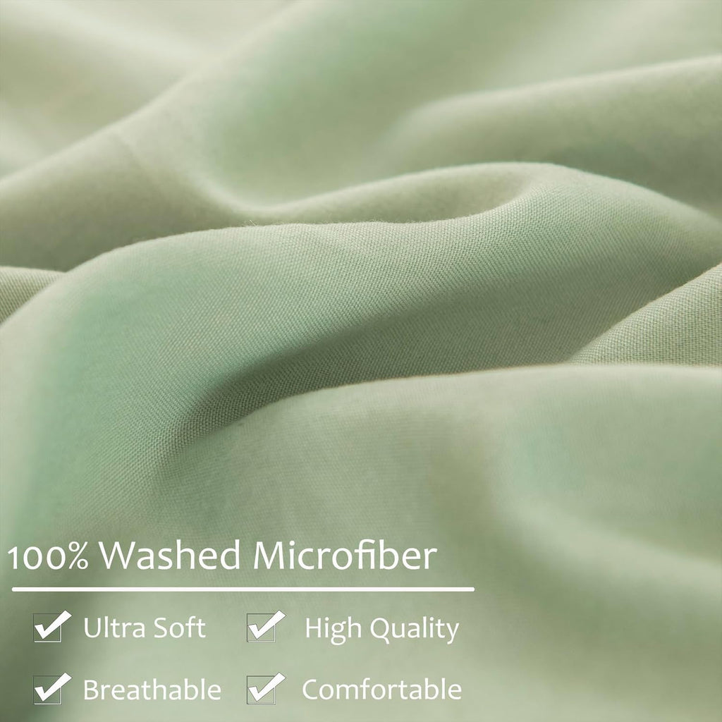 Moveover Sage Green Pom Poms Pillow Cases, Green Pillowcases Set of 2, 100% Soft Washed Microfiber, Dark Green Pillow Shams King, 2 Pack (K…