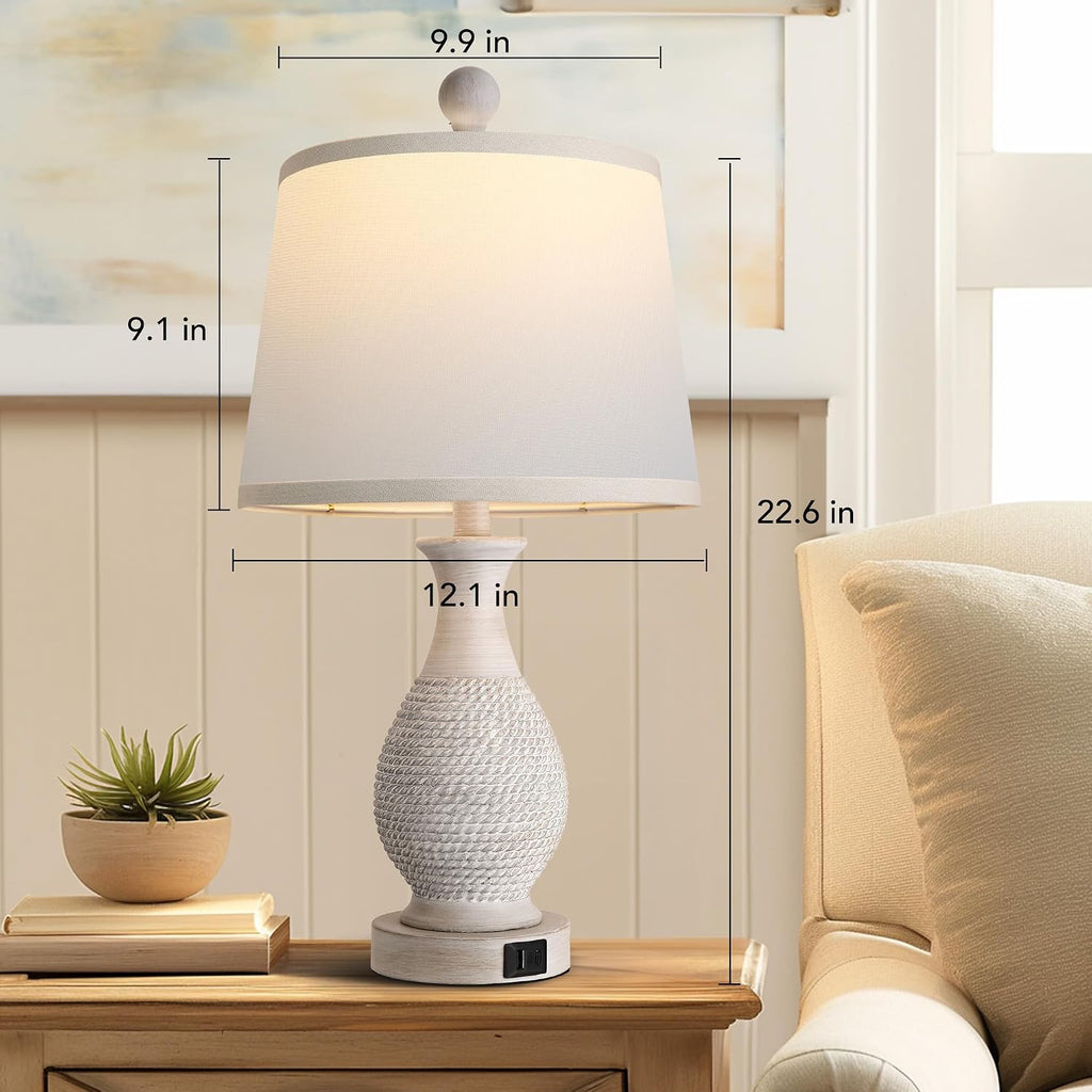 PARTPHONER Traditional Table Lamps Set of 2, Bedside Touch Lamp with USB C+A Charging Ports, Rustic Farmhouse Table Lamps for Living Room…