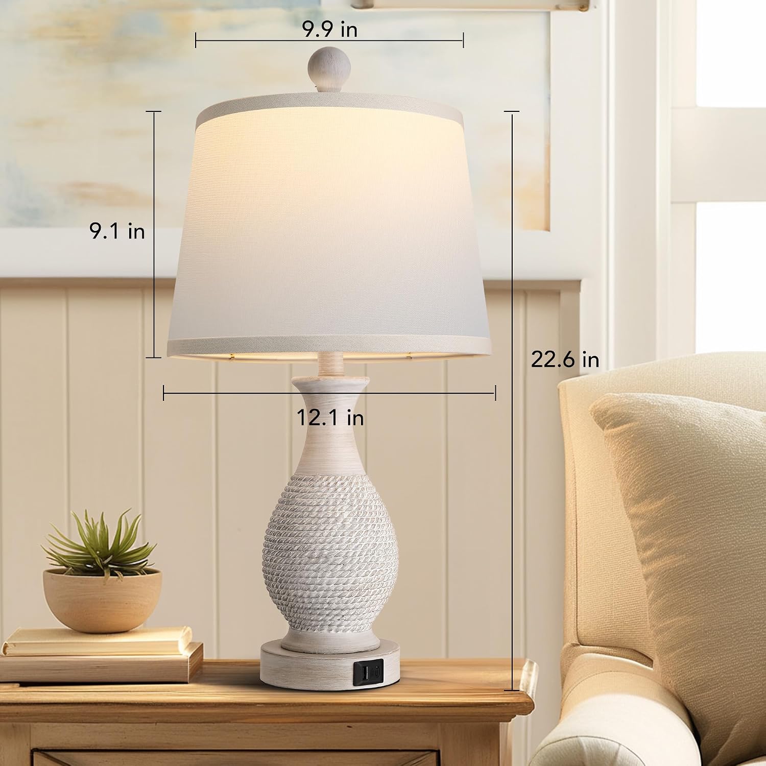 PARTPHONER Traditional Table Lamps Set of 2, Bedside Touch Lamp with USB C+A Charging Ports, Rustic Farmhouse Table Lamps for Living Room…