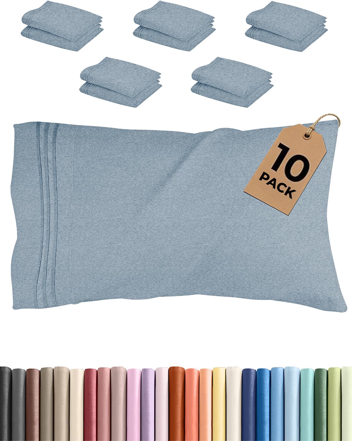 King Pillow Cases Set of 10 - Ultra Soft Hotel Quality Pillowcase Covers - Comfy, Cozy & Wrinkle Free - Shrink & Fade Resistant - Machine…