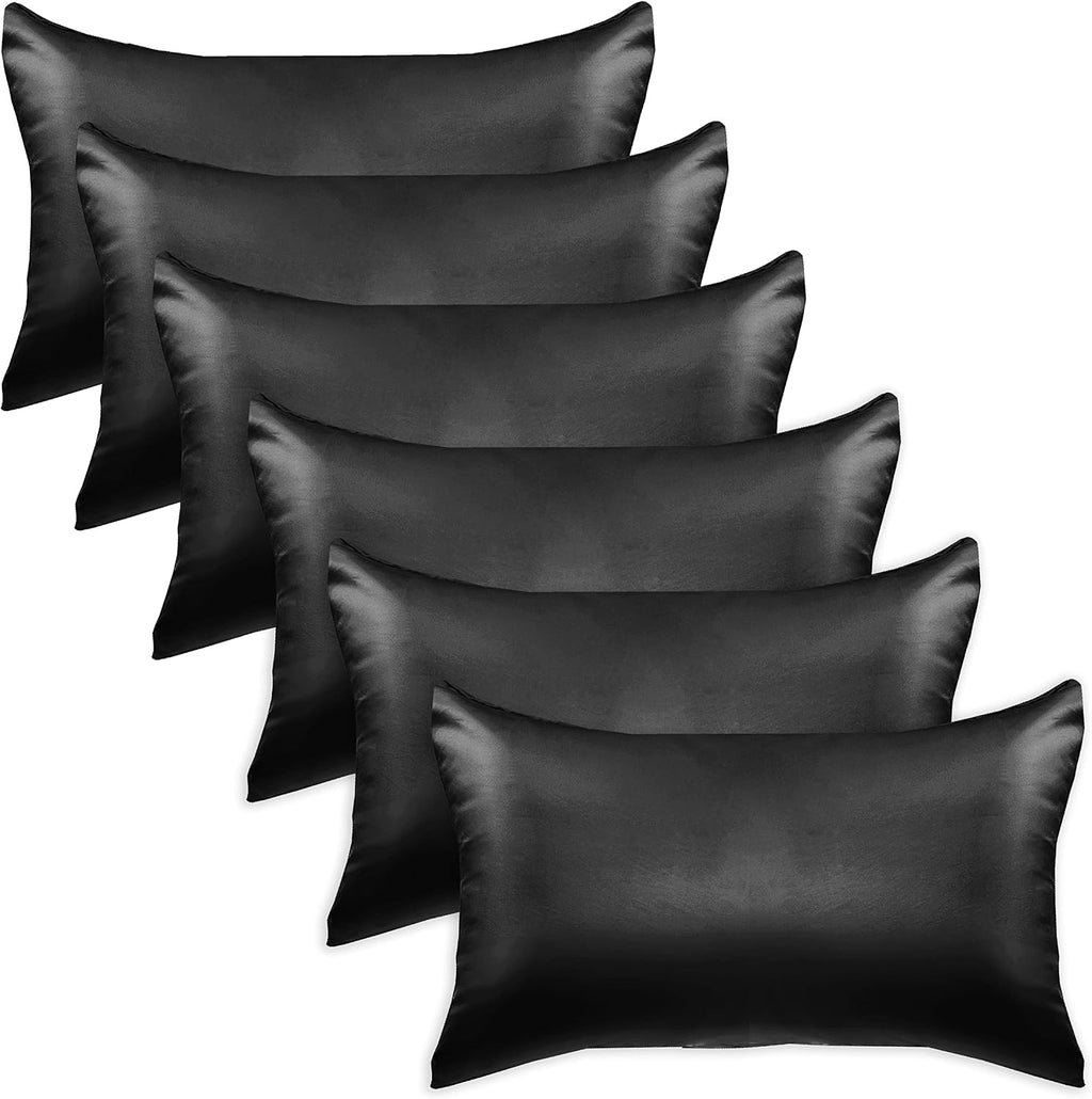 Elegantcomfort Elegant Comfort 6-Pack King Size Black Satin Pillowcase Set with Hidden Zipper Closure, 20" x 40" Black