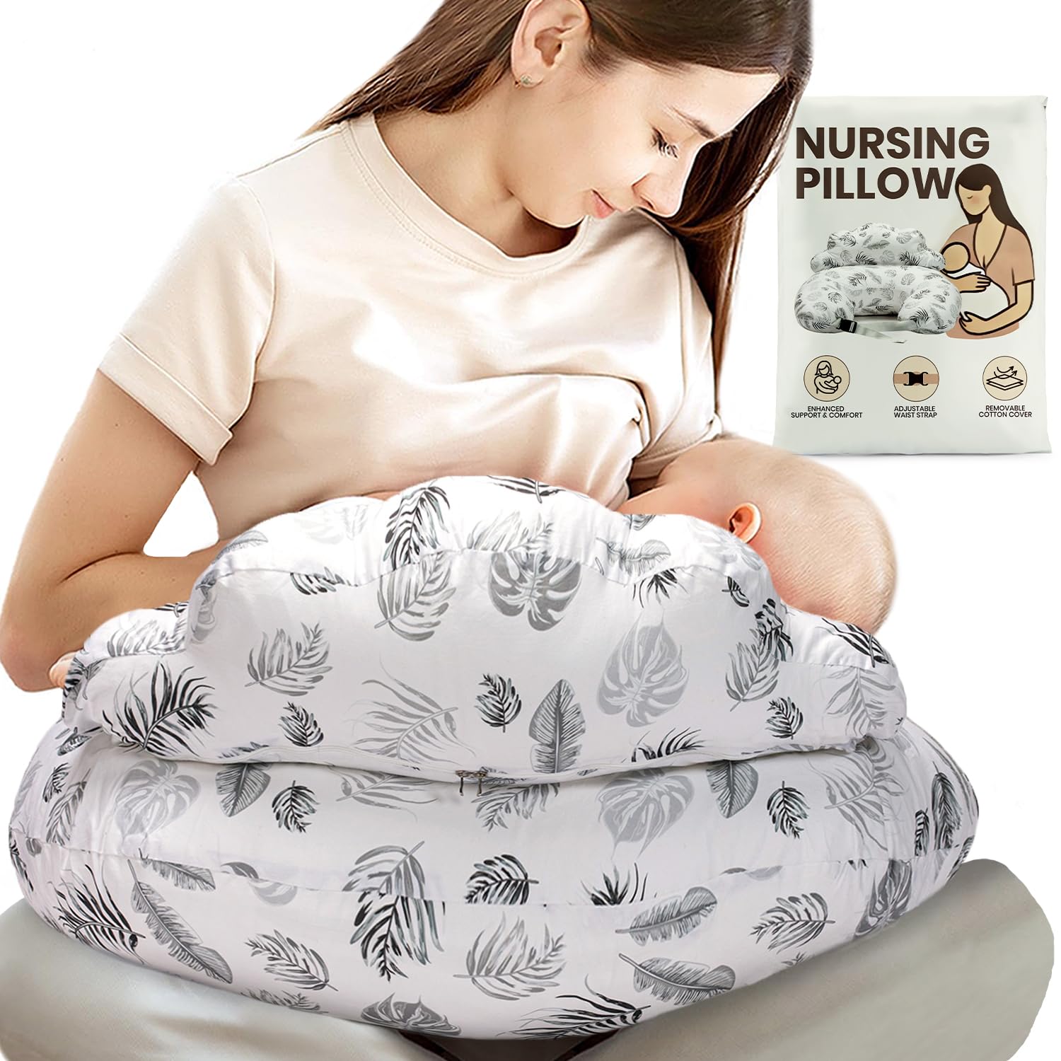 PILLANI Nursing Pillow for Breastfeeding, Breastfeeding Pillows for Mom Support & Baby Comfort, Removable Cotton Cover, w/Adjustable…
