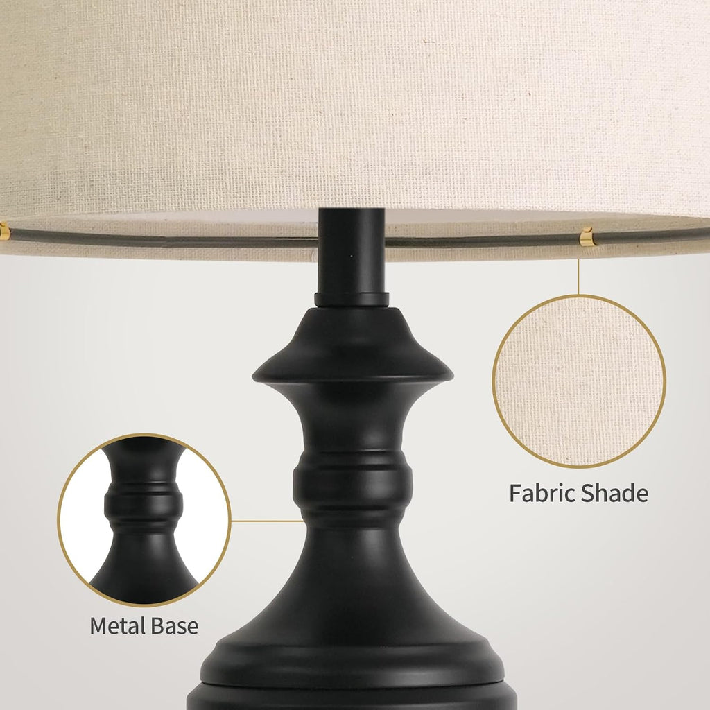 Bobomomo Black Lamps Set of 2-20.5" Farmhouse Metal Table Lamps for Living Room, Traditional Bedside Lamps for Nightstand with Linen Shade,…