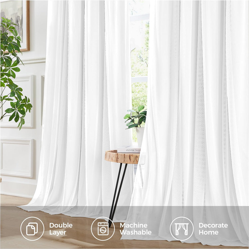 Swandream Blackout Curtains for Bedroom, Double Layer White Curtains, Black Out Curtain 108 inch Long with Sheer Overlay for Living Room, R…