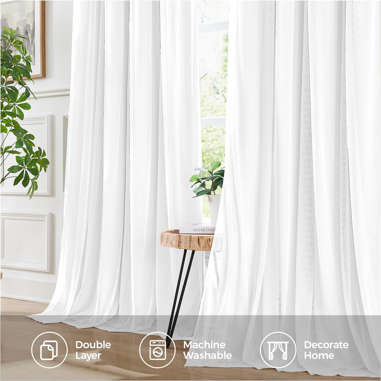 Swandream Blackout Curtains for Bedroom, Double Layer White Curtains, Black Out Curtain 108 inch Long with Sheer Overlay for Living Room, R…