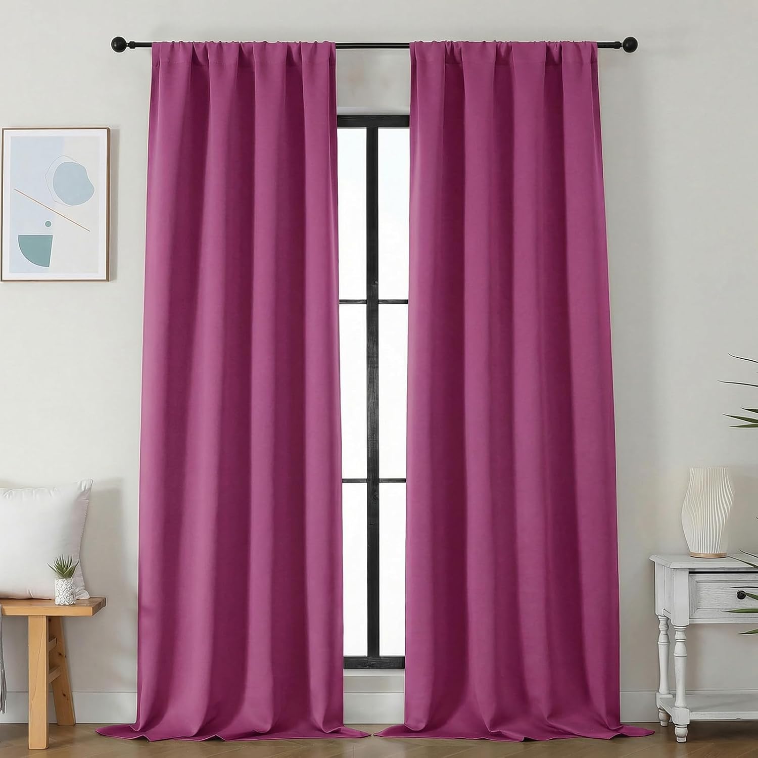 Simplebrand Ava Hot Pink Blackout Curtains for Bedroom 96 Inches Long 2 Panels, Solid Thermal Insulated, Energy Saving Nursery Window …