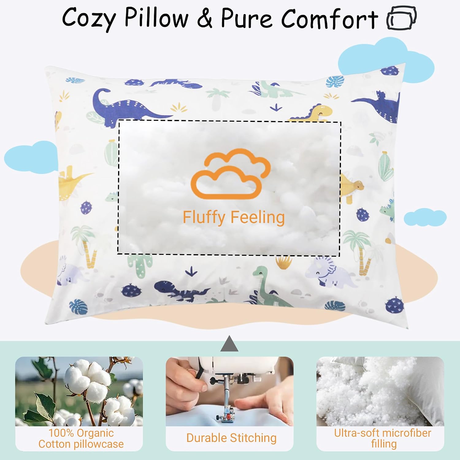 ZPECC-ABrandThatHasBeenFocusedOnBeddingFor20Years ZPECC Toddler Pillow with Pillowcase - Organic Cotton Hypoallergenic Kids Pillow, Baby Es…