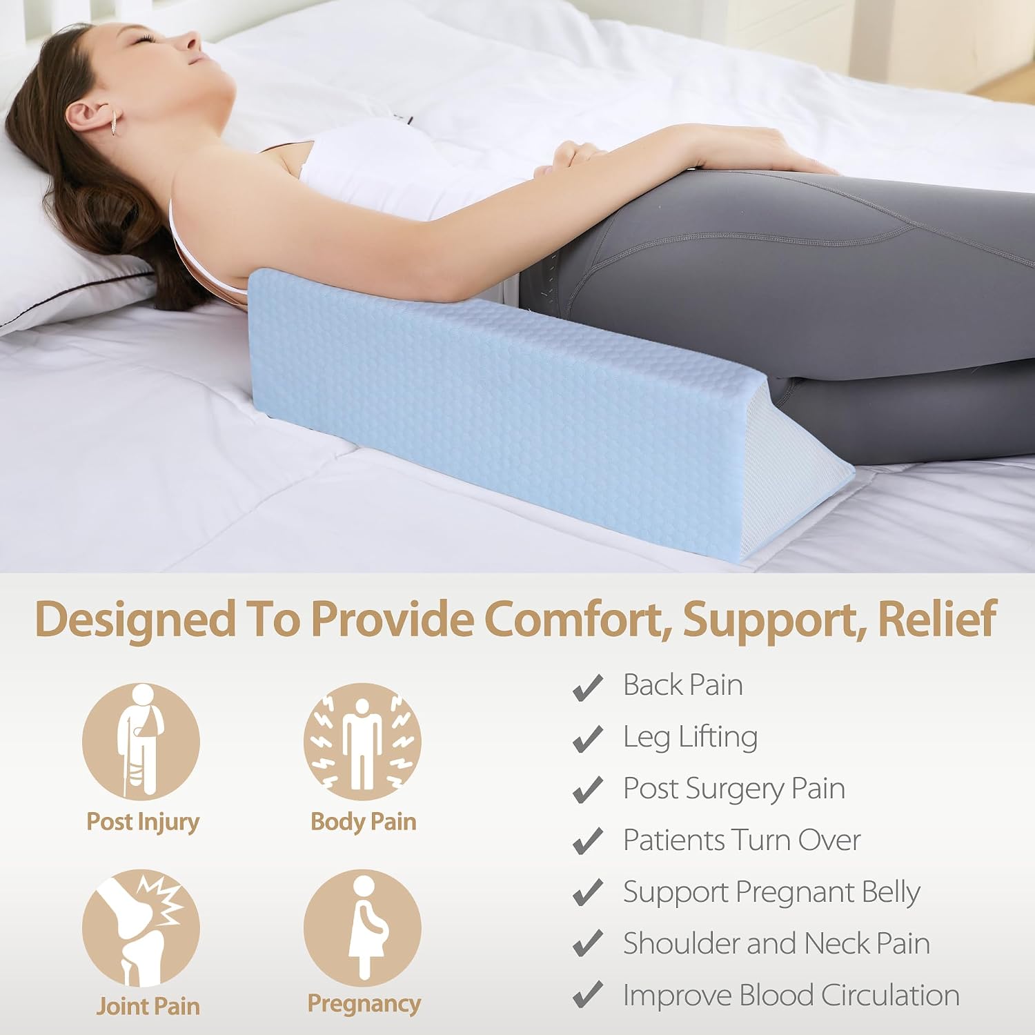 Wedge Pillow for Side Sleeping, Memory Foam Back Pillow Positioners for Side Sleeper, Preventing Bedsores, After Surgery, Pregnancy…