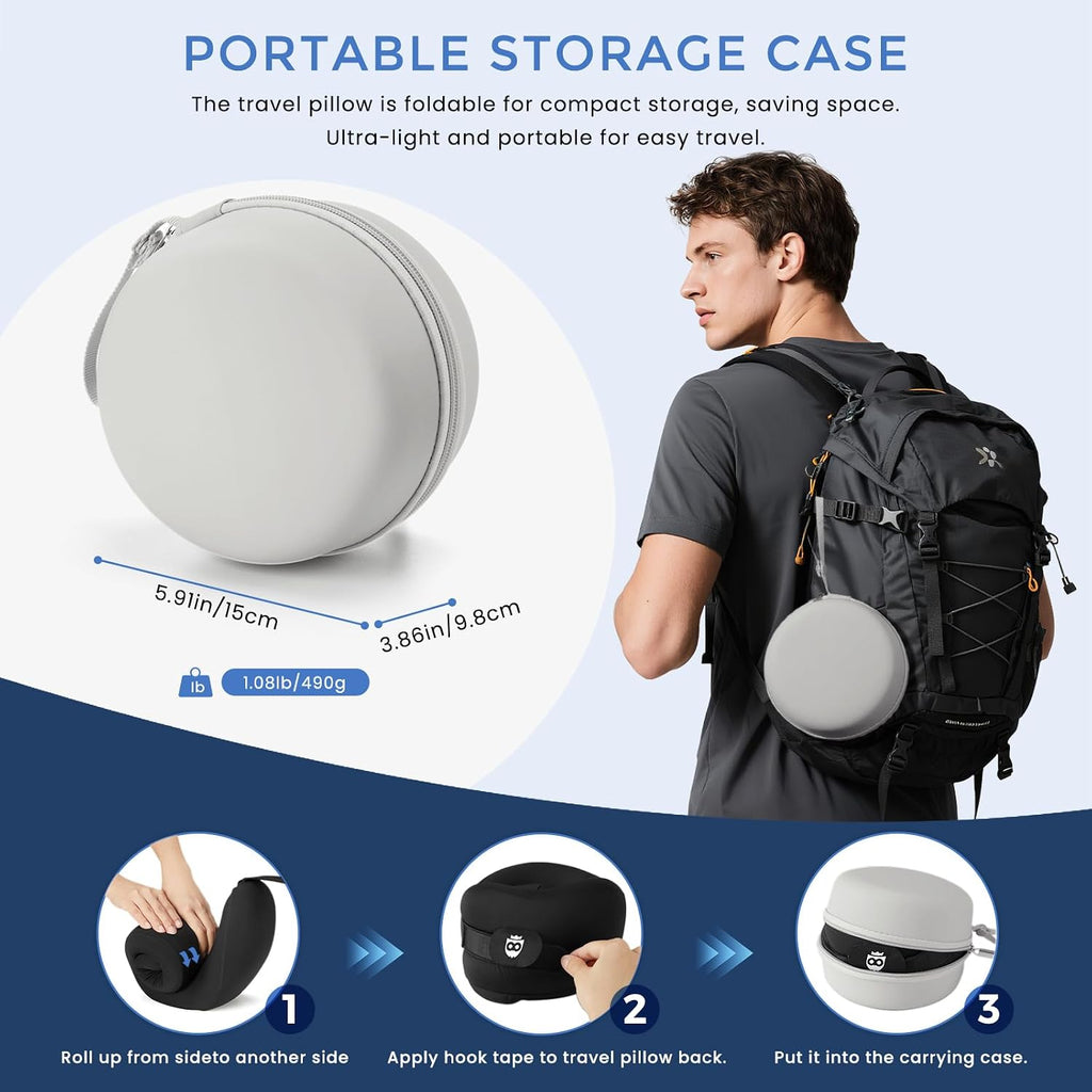 Travel Neck Pillow for Airplane, Neck Travel Pillow, Upgraded Soft 100% Pure Memory Foam - Lightweight and Stowable - Ergonomic Design…