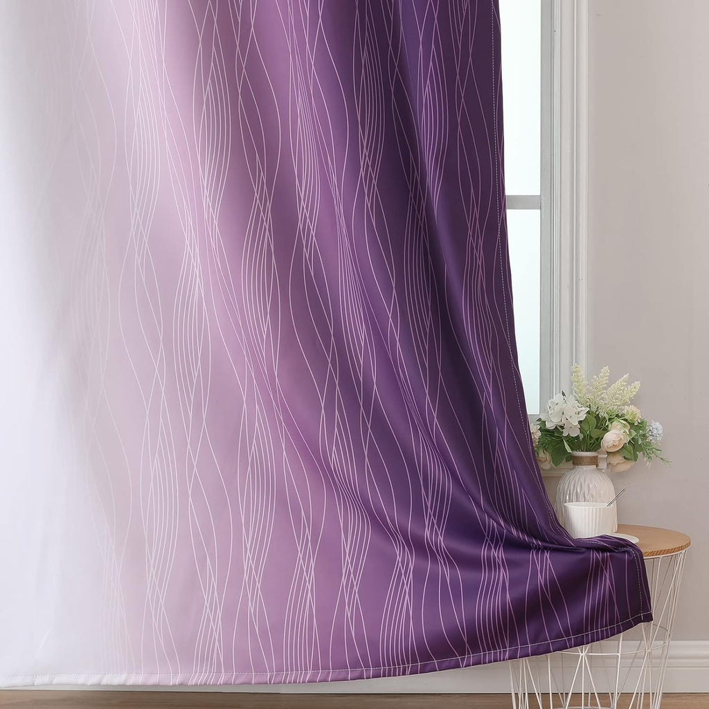 Estelartextiler Estelar Textiler Purple and Greyish White Blackout Curtains 96 Inches Long, Full Room Darkening Grommet Curtains for Bedroo…