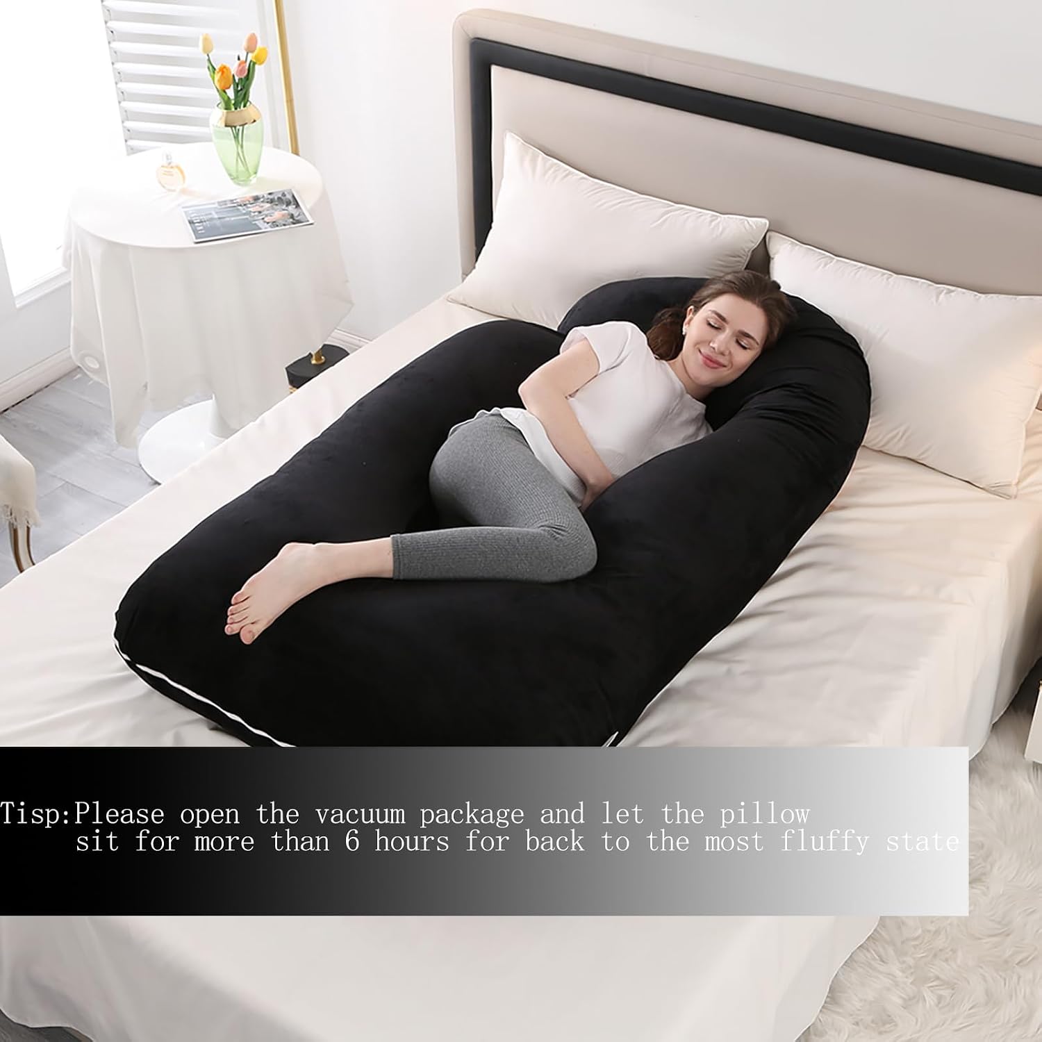 Jcickt Pregnancy Pillow J-Shaped Full Body Pillow, 59 inch with Velvet Cover Easy to Remove and Wash, Support Pregnant Women's Backs Legs a…