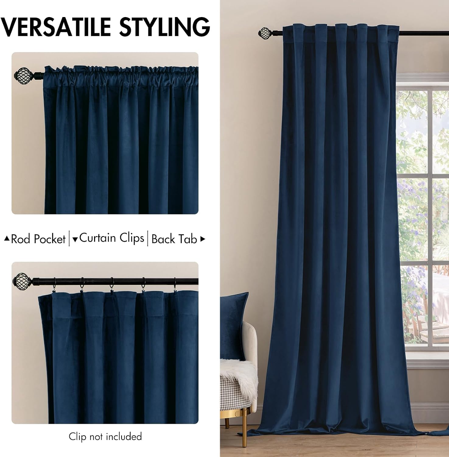 Miulee Navy Blue Velvet Curtains 96 inches - Luxury Blackout Curtains for Bedroom Living Room Thermal Insulated Super Soft Window Drapes Ro…