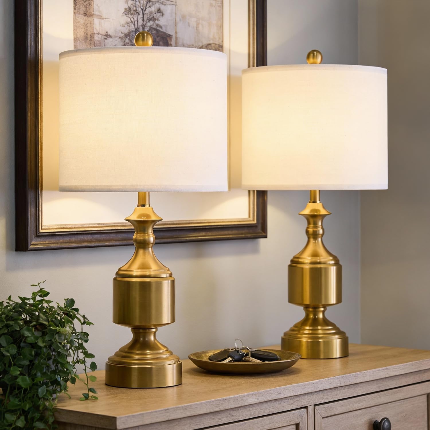 Bobomomo Gold Table Lamps Set of 2-20.5" Modern Metal Bedside Lamps for Nightstand, Mid-Century Night Stand Lamps with Linen Shade, Small L…