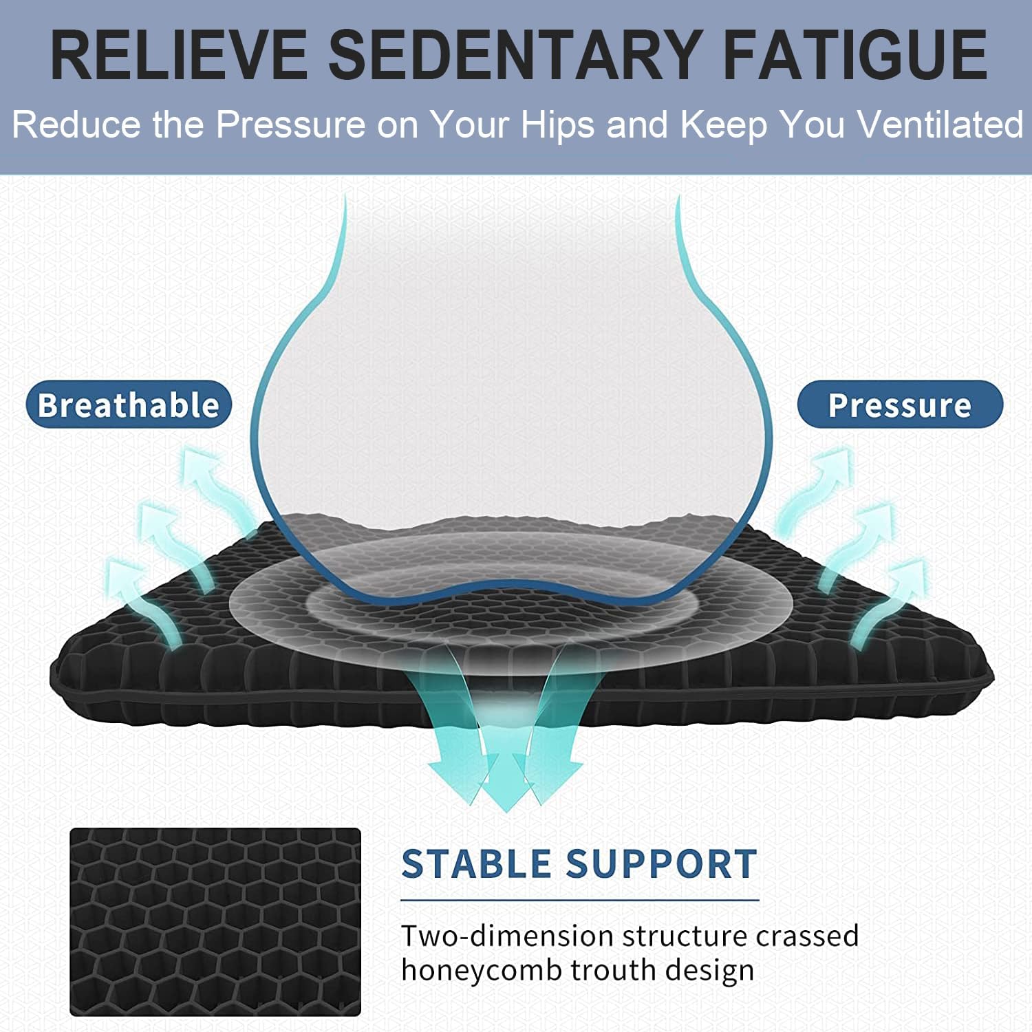 Helishy Gel Seat Cushion for Long Sitting Pressure Relief (Super Large & Thick) - Non-Slip Gel Chair Cushions for Back, Sciatica, Tailbone -…