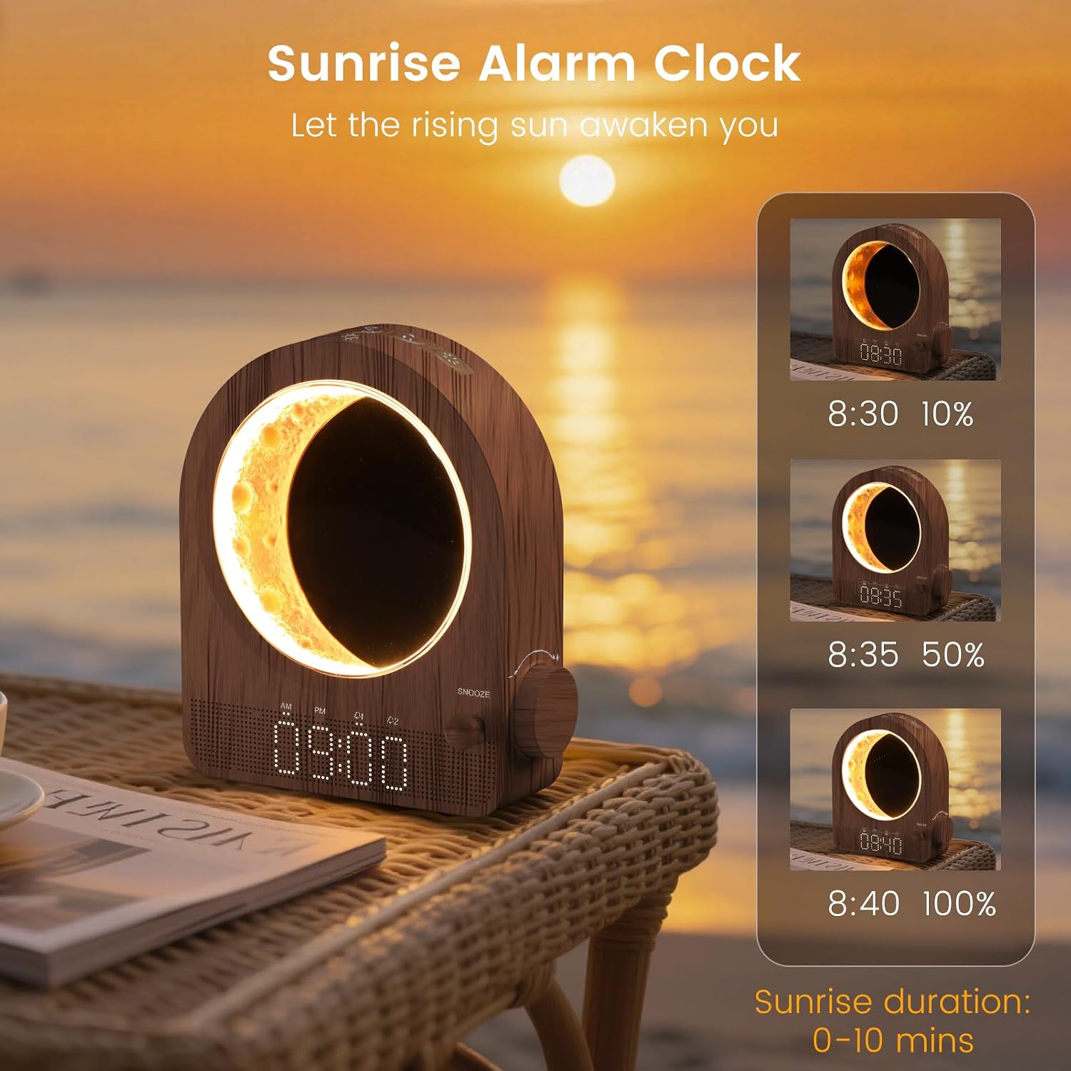 Epochleno Sunrise Alarm Clock, White Noise Machine & Meteor Moonlight - 10 Soothing Sounds, Dual Alarms, 30/60/90min Timer, Easy Snooze - B…