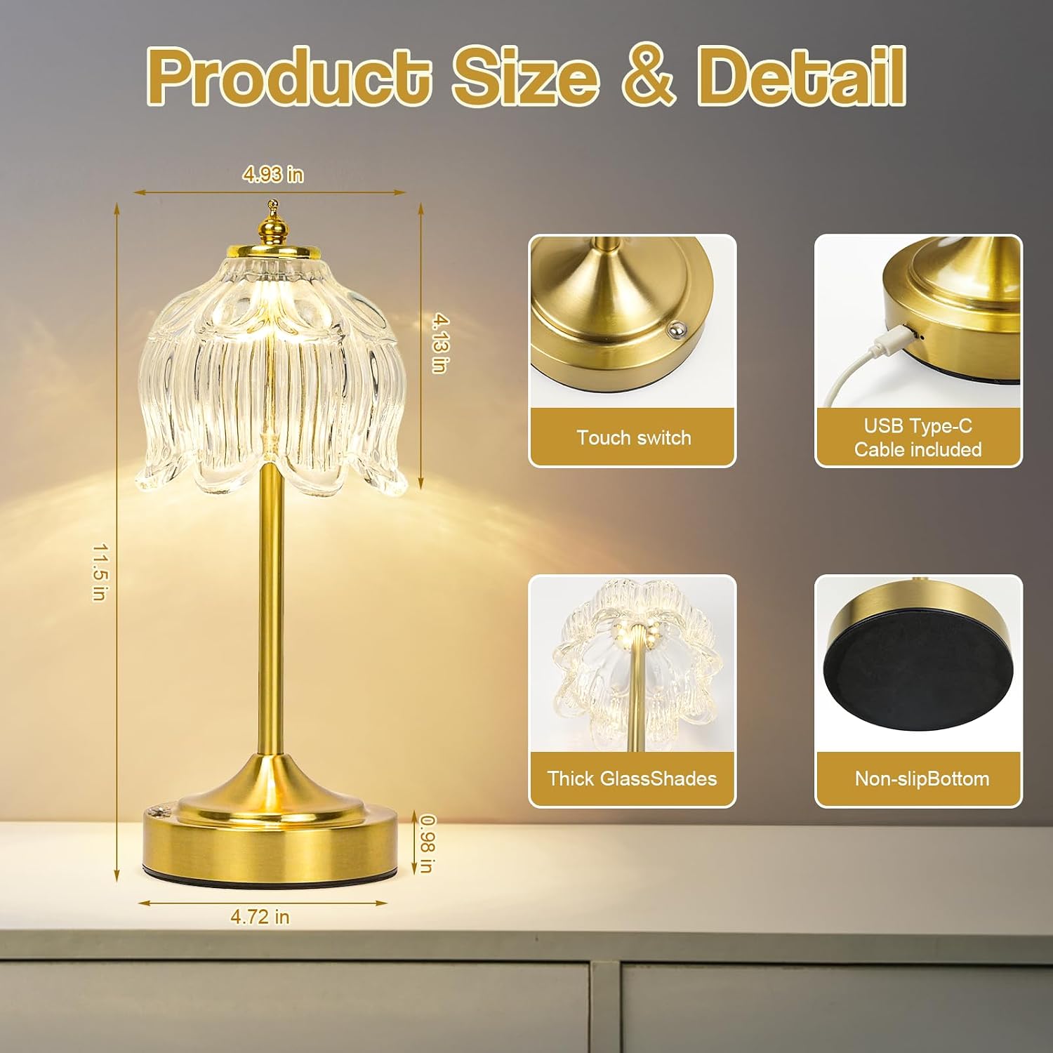 Cordless Lotus Flower Table Lamp, 5200mAh Rechargeable Battery Operated Portable Lamp, 3-Color Dimmable Touch Control Small Desk Lamp for…