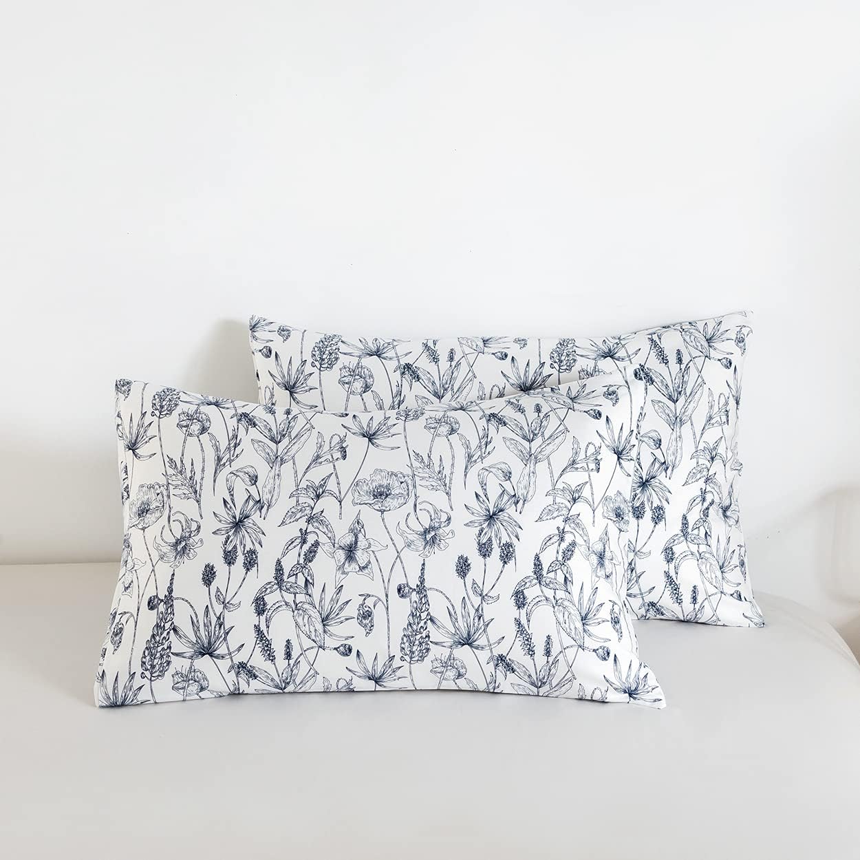 Susybao 100% Cotton Pillowcases Queen Size Set of 2 Vintage Flowers Print Bed Pillow Covers Envelope Closure End Floral Pillow Encasement L…
