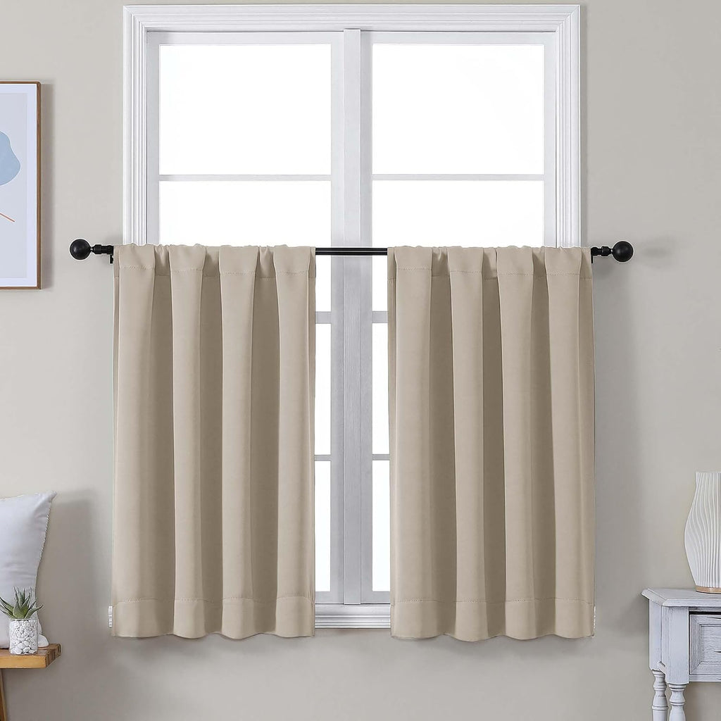 Simplebrand Ava Biscotti Beige Short 36 Inches Blackout Curtain 2 Panels Set, Half Window Rod Pocket Privacy Curtain Tiers for Kitchen, Cur…