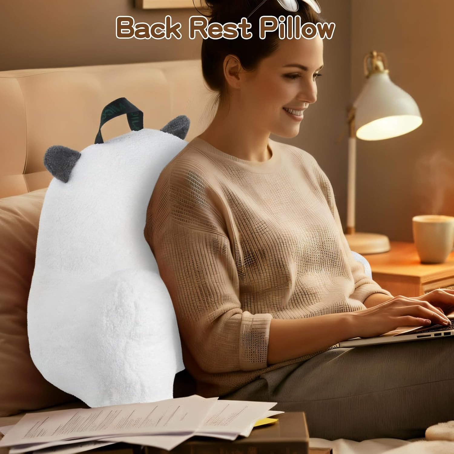 Ajicong Reading Pillow for Sitting in Bed Couch Teens/Adult, Back Rest Pillow for Sitting Up in Bed with Shredded Memory Foam, Includes Arm…