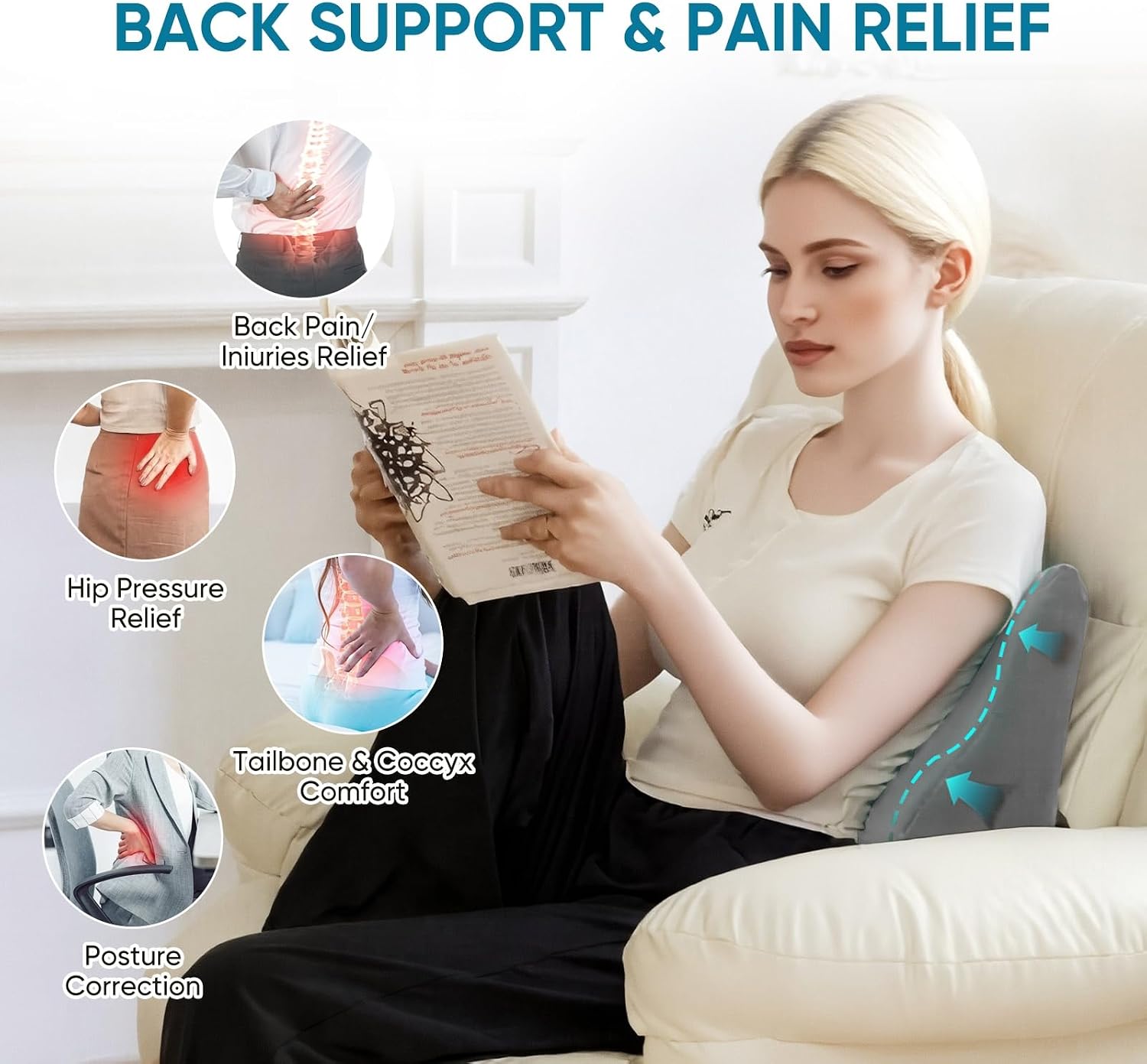 Ahuawa Back Support Pillow for Recliner Chair, Memory Foam Couch Back Cushions Ergonomic Large Lumbar Support Pillow for Lower Back, with…
