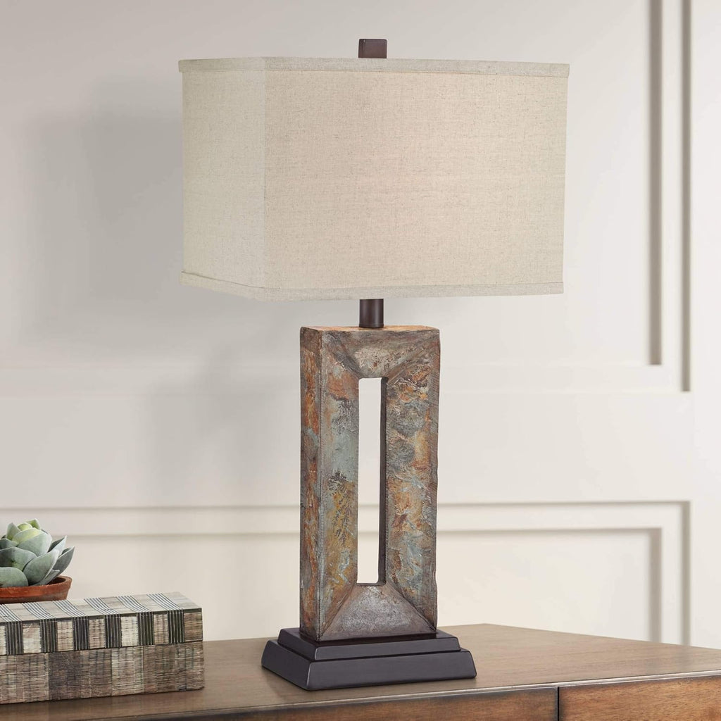 Franklin Iron Works Tahoe Small Rustic Traditional Style Table Lamps 26" High Set of 2 Natural Stale Open Base Rectangular Box Shade for…