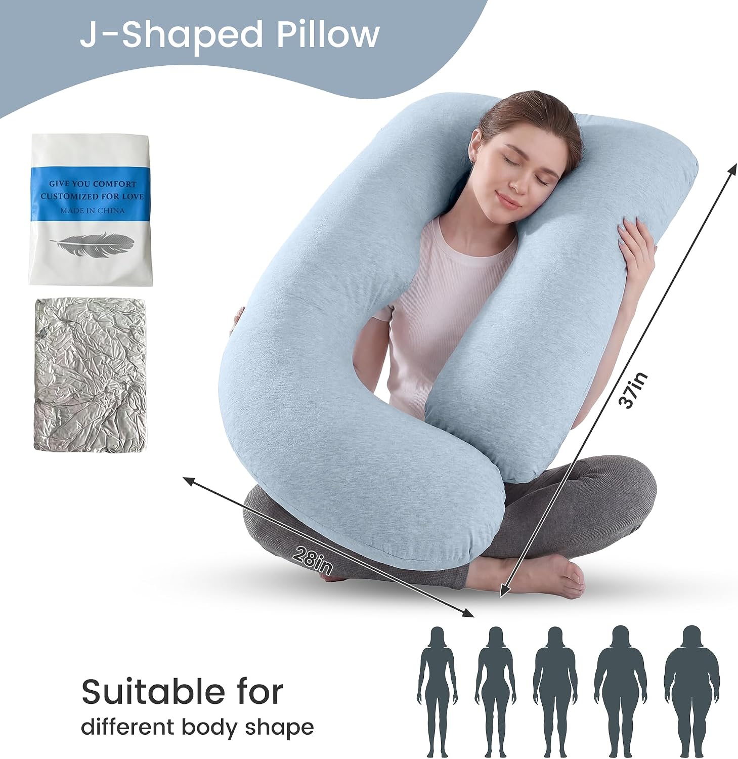 Jcickt Pregnancy Pillow for Sleeping,59 inch Maternity Pillow with Removable Washable Cover, J-Shaped Cooling Full Body Pregnant Pillow…