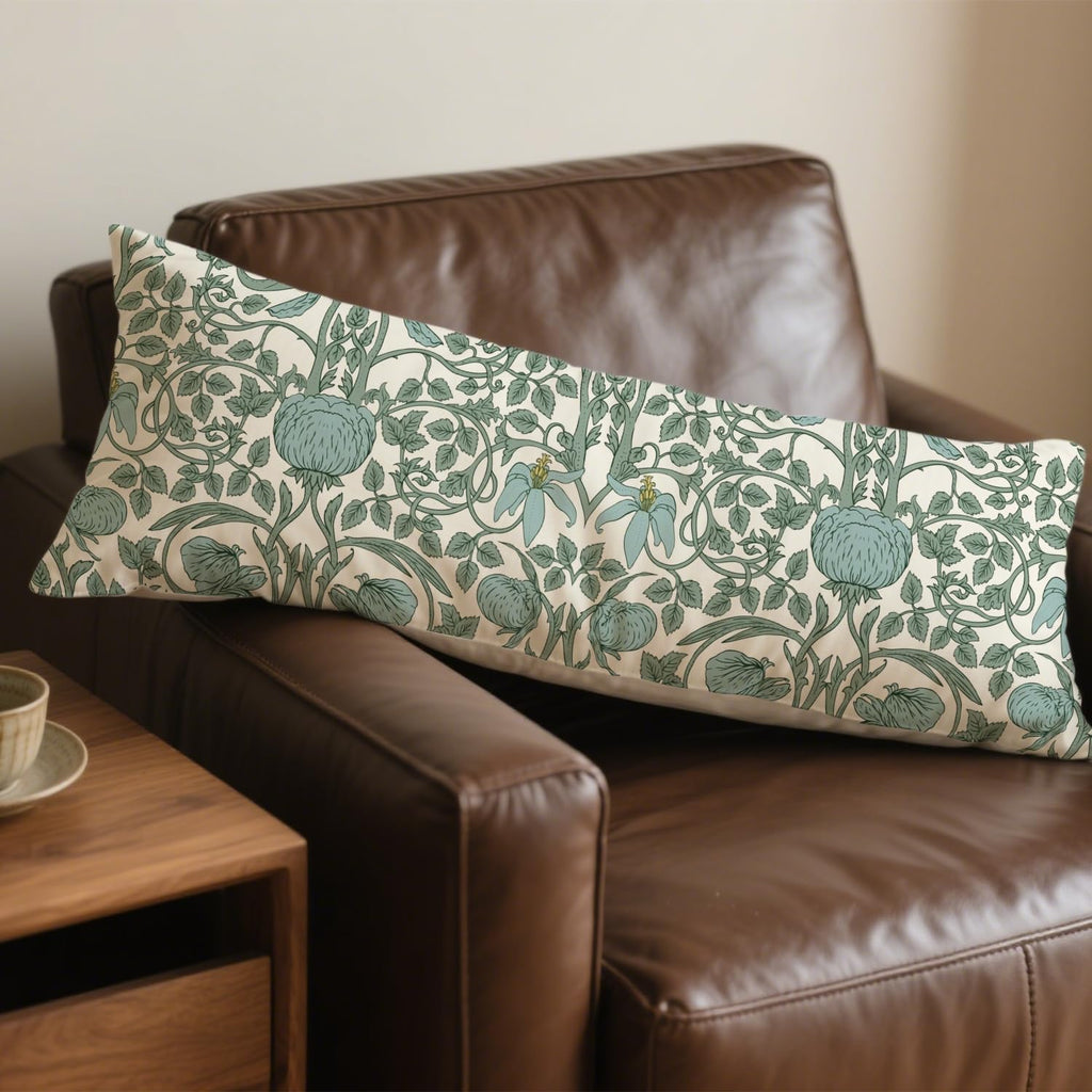 Vintage Green Floral 20x54 Body Pillow Cover, Cottagecore Room Decor, Retro Green Flowers Botanical Art Nouveau Decorative Long Body…