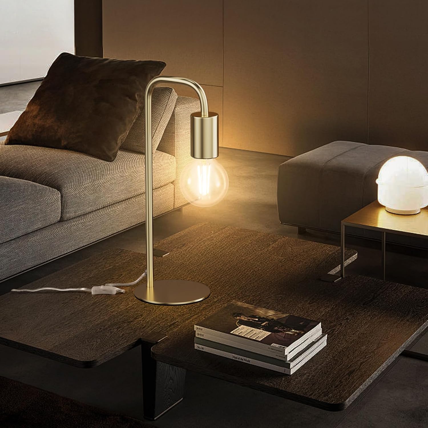 Industrial Table Lamp for Bedroom, Modern Side Table Lamps for Nightstand with Wire Switch, E26 Socket Base, Bedside Desk Lamp for Living…