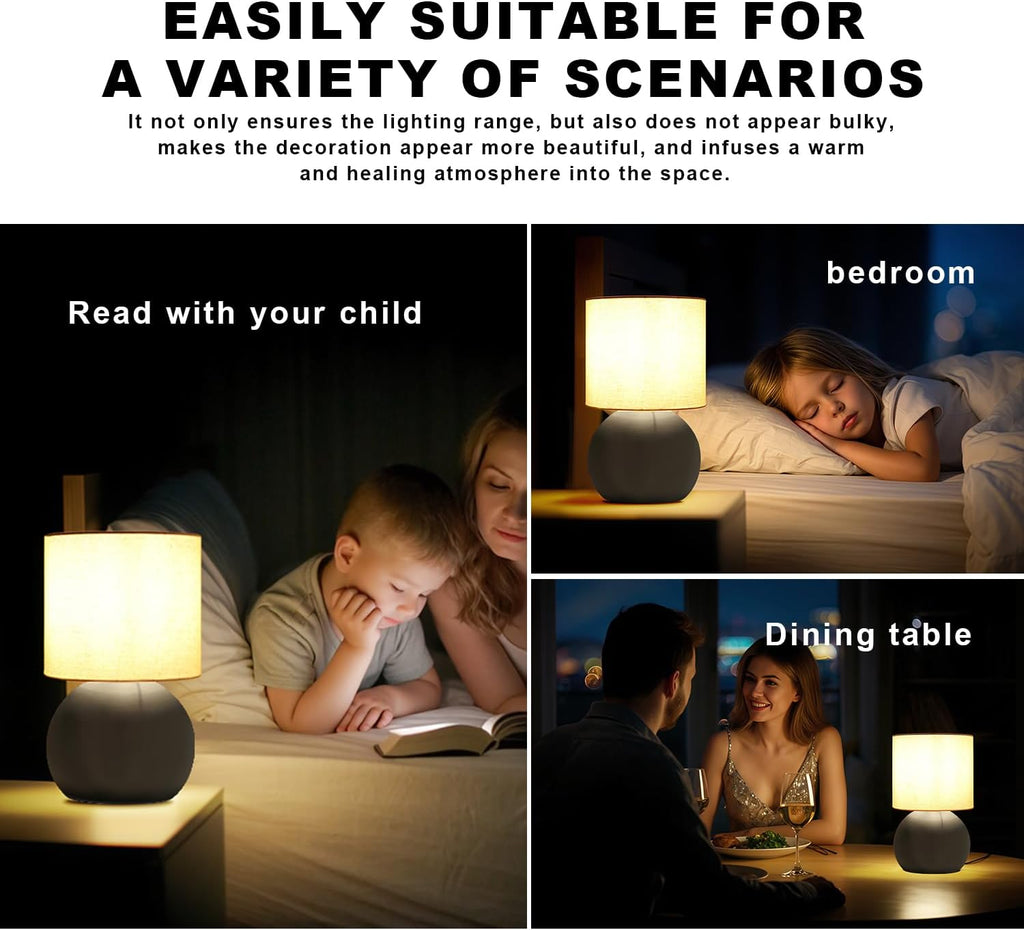 Modern Small Table Lamp Set of 2, Minimalist Nightstand Bedside Lamps with One-Button Inline Switch, 10.4 Inch Desk Light for Bedroom…