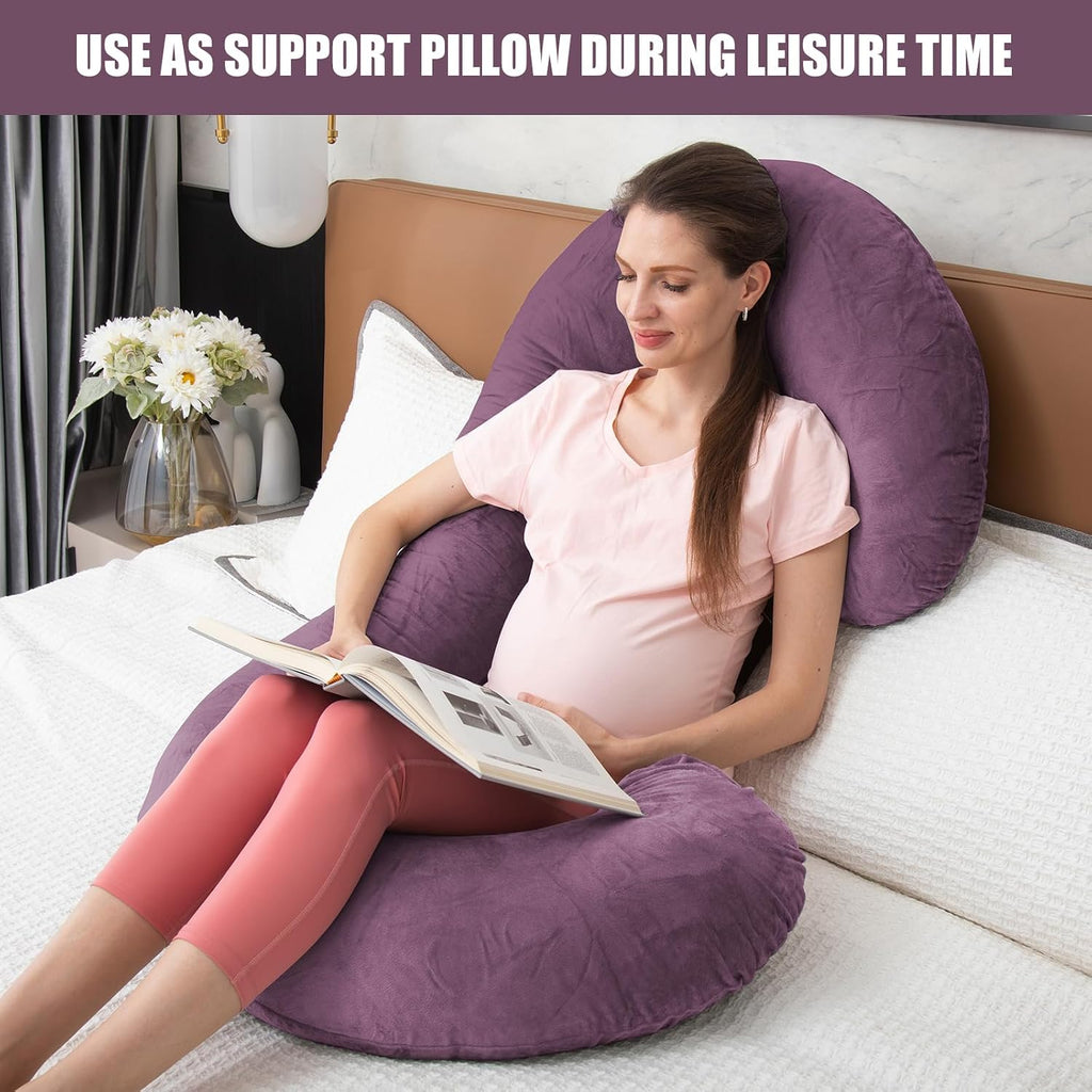 1 MIDDLE ONE Pregnancy Pillow, C Shaped Full Body Pregnant Women Sleeping Pillow for Maternity Support with Cover (Purple)