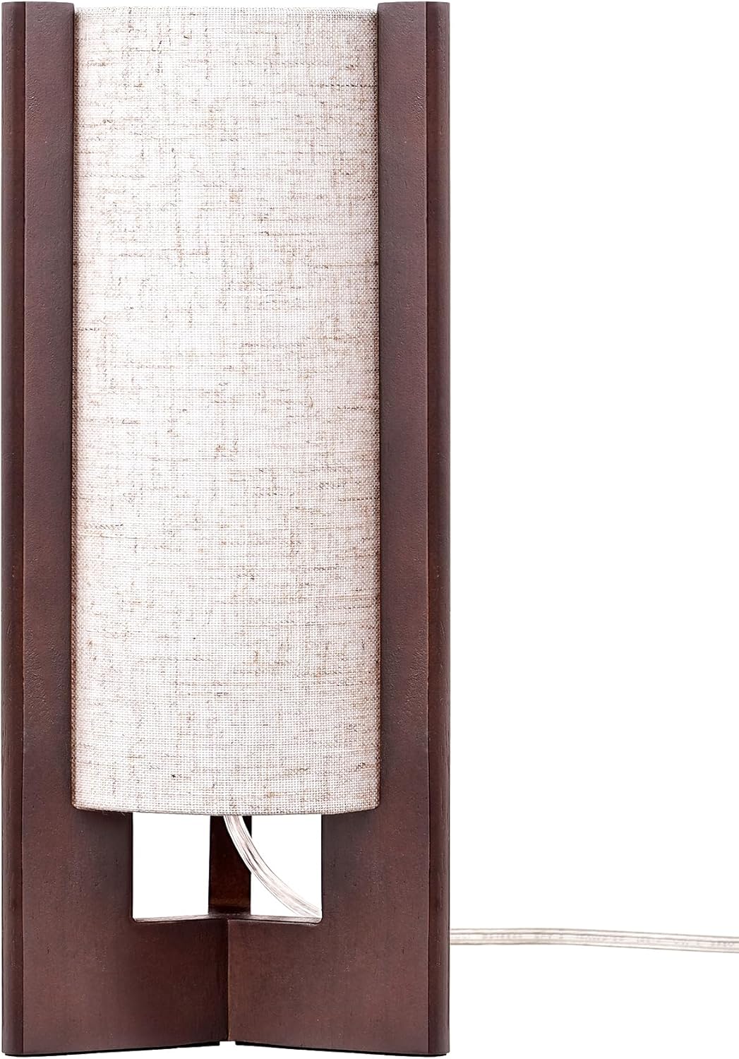 EDISHINE Wood Table Lamp, 13.5" Small Bedside Lamp, Beige Linen Shade, Rosewood Cylinder Nightstand Lamp for Bedroom Living Room, On-Off…