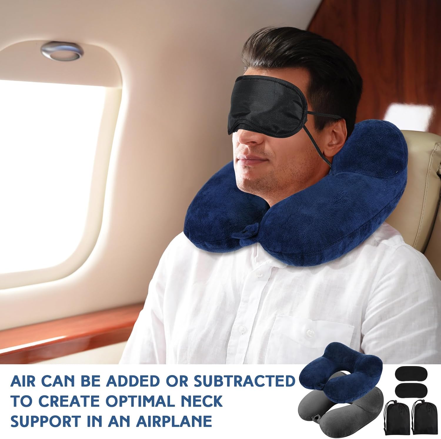 Sintuff 2 Pack Inflatable Travel Pillow for Airplanes Inflatable Neck Flight Pillows with Compact Bag and Blindfold for Traveling…