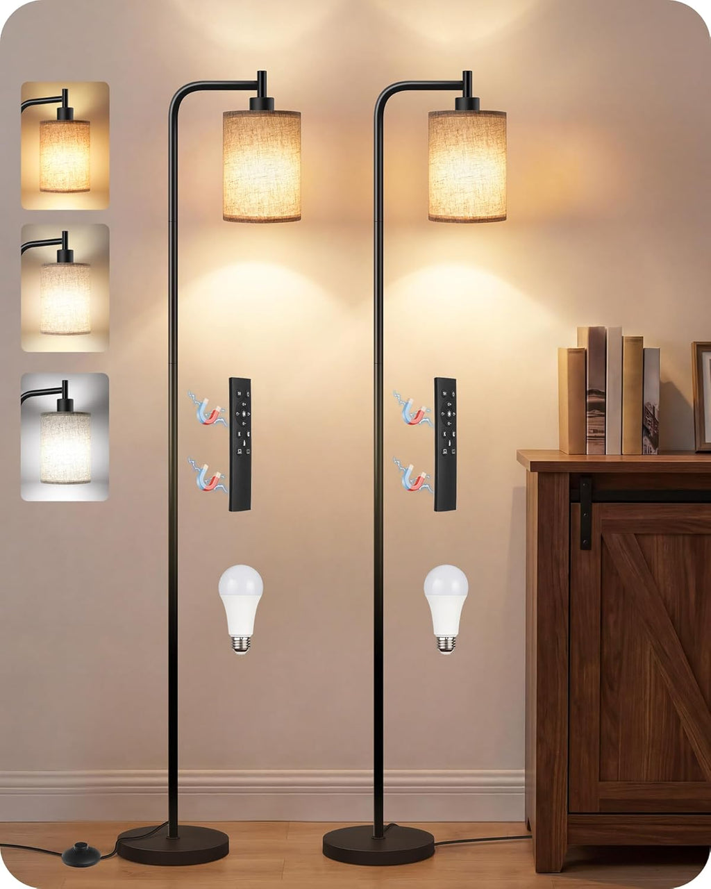 2Pack Dimmable Floor Lamp for Living Room with Remote and Foot Switch, Modern Standing, Corner Lamp,10W Bulb 3 Color Temperatures, for…