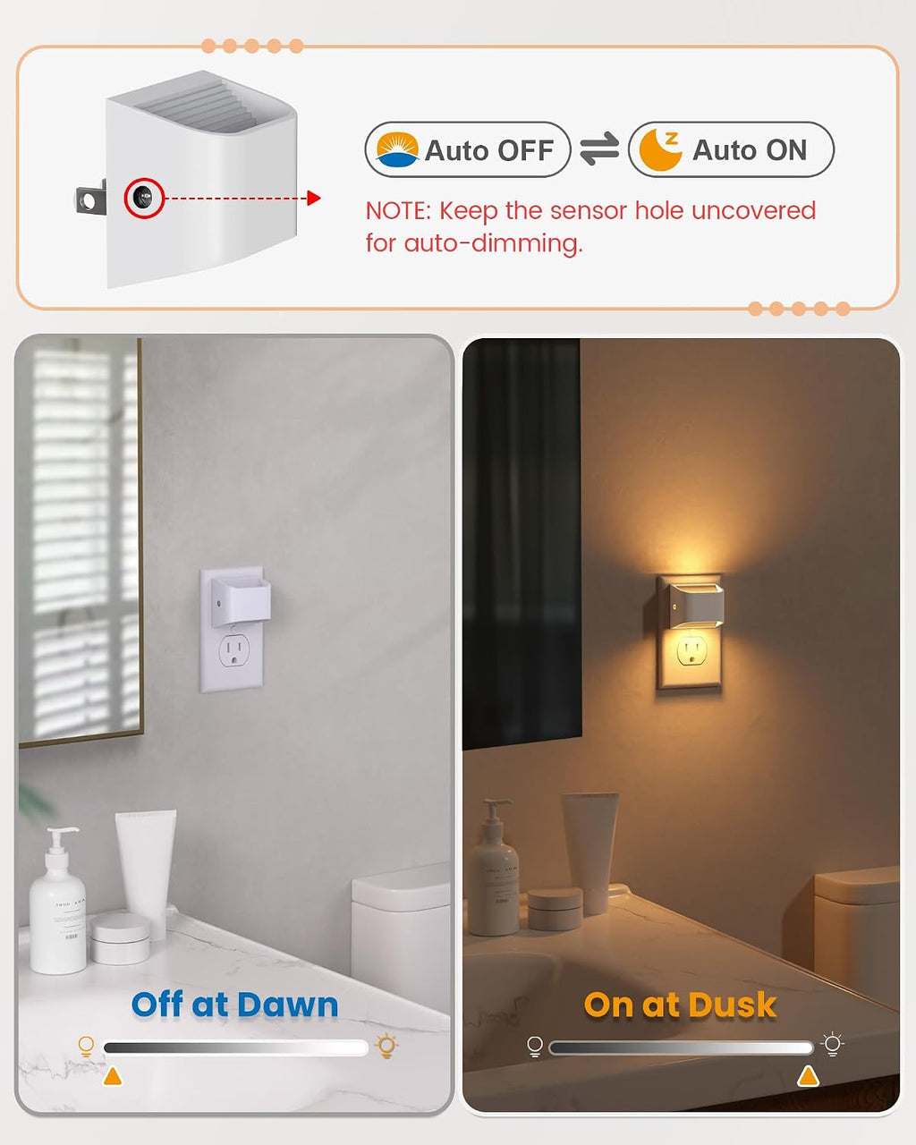 Niorsun Plug in Night Light, Auto Brightness Sensor Night Light, 3000K Warm White, Ultra- Wall Light for Hallway Bathroom Bedroom Stair…