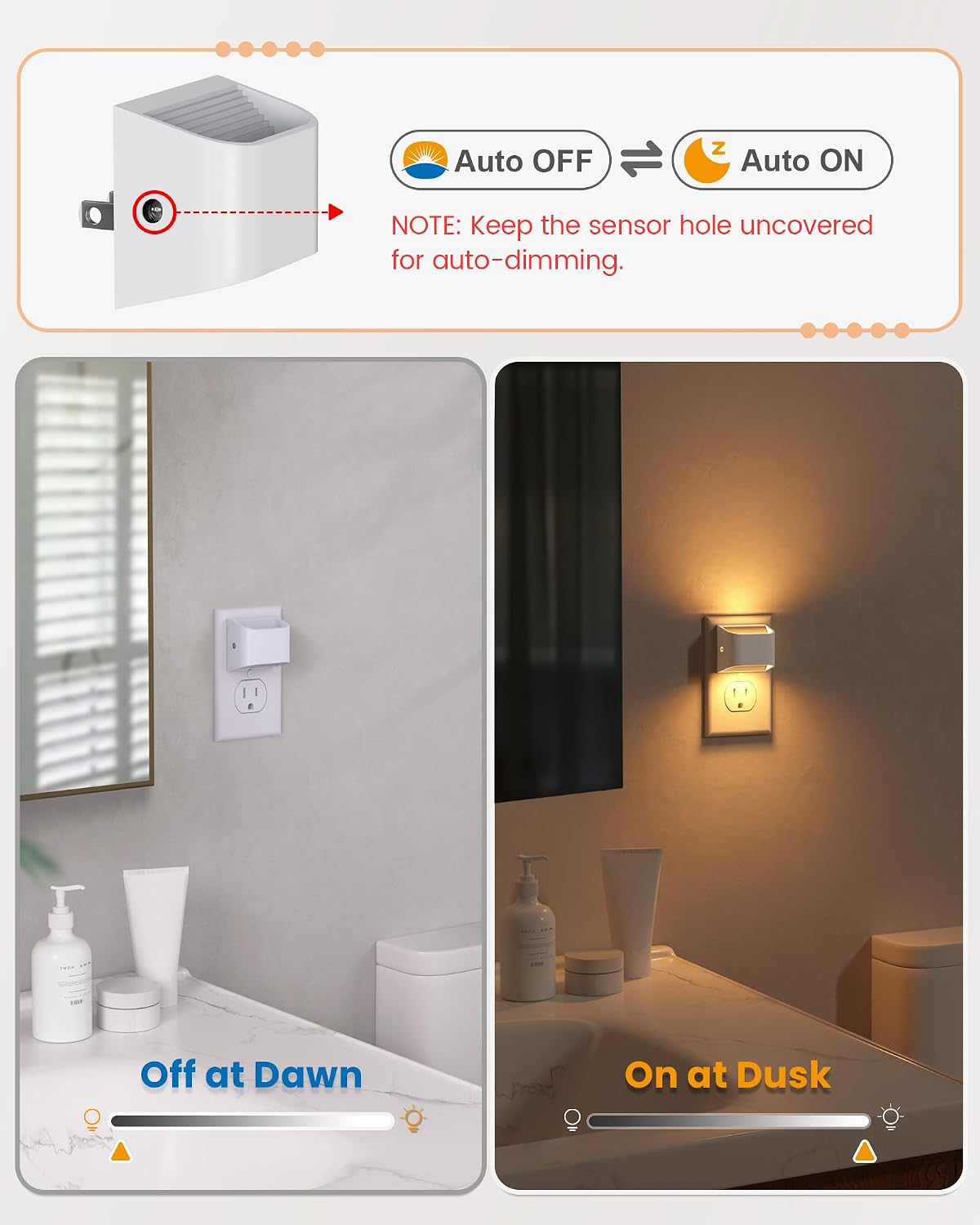 Niorsun Plug in Night Light, Auto Brightness Sensor Night Light, 3000K Warm White, Ultra- Wall Light for Hallway Bathroom Bedroom Stair…