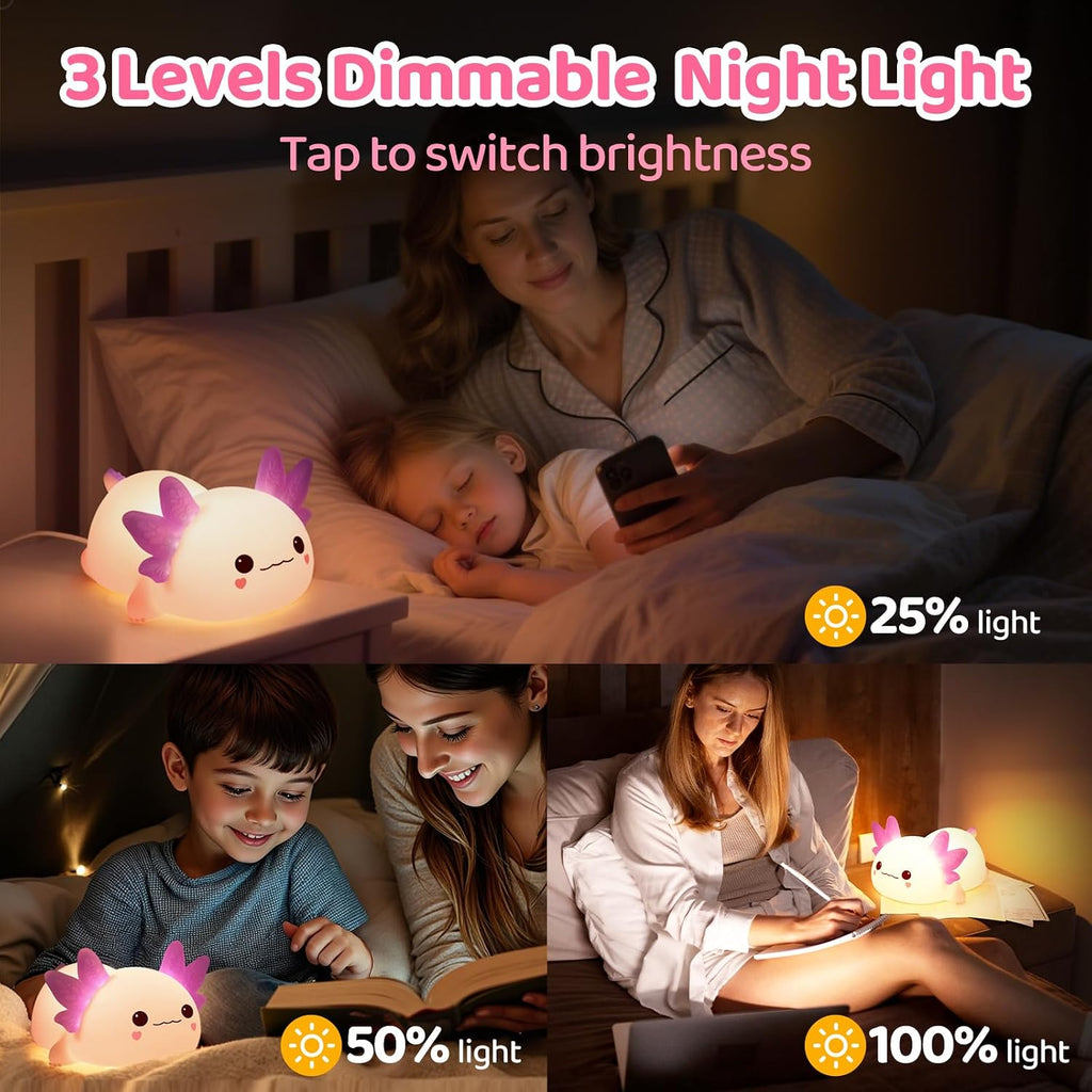 Mewaii Huggwaii Squishy Axolotl Night Light for Kids, 4 Soothing White Noise Sounds, Dimmable Silicone Axolotl Lamp Toddler Light…