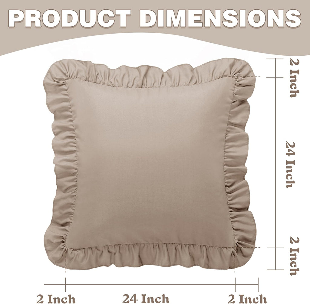 KKJIAF Ruffle Pillow Cases 24x24 Inches, Khaki Square Ruffled Pillow Covers Set of 2, Microfiber Wrinkle Resistant Pillow Shams with…