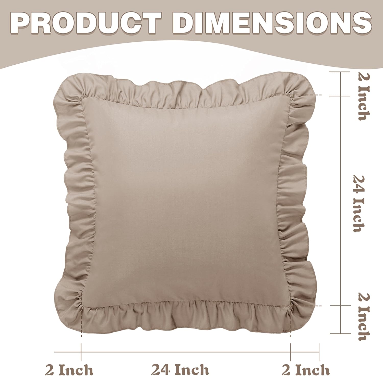 KKJIAF Ruffle Pillow Cases 24x24 Inches, Khaki Square Ruffled Pillow Covers Set of 2, Microfiber Wrinkle Resistant Pillow Shams with…