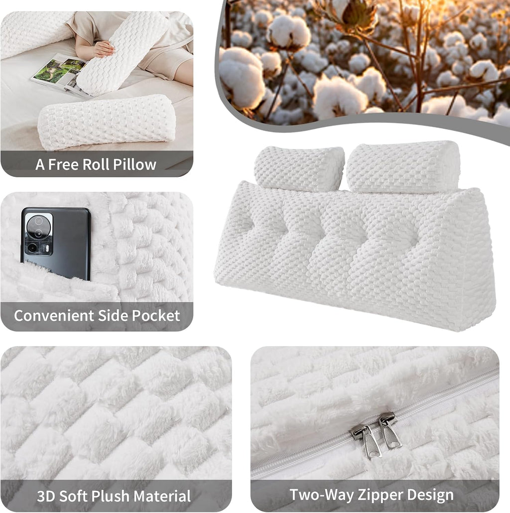 Wedge Headboard Pillow - Bed Wedge Pillow for Headboard Triangular Head board Pillows with Neck Roll -Large Bolster Pillows for Sitting…