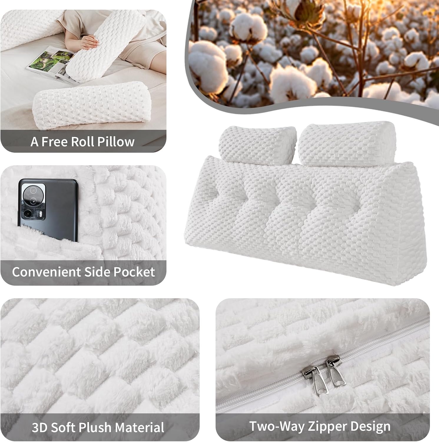 Wedge Headboard Pillow - Bed Wedge Pillow for Headboard Triangular Head board Pillows with Neck Roll -Large Bolster Pillows for Sitting…